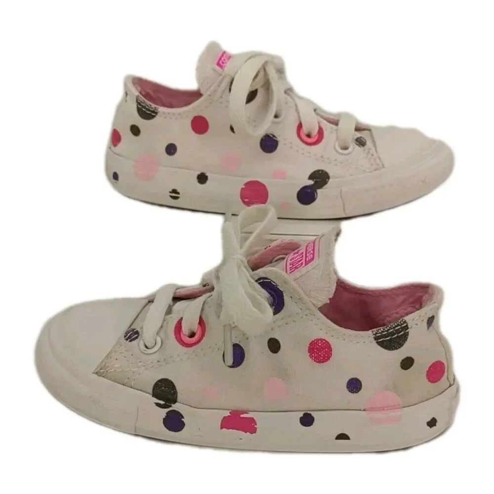 Converse All Star Polka Dot Junior Size 9 Low Top Shoes White Pink Sneakers